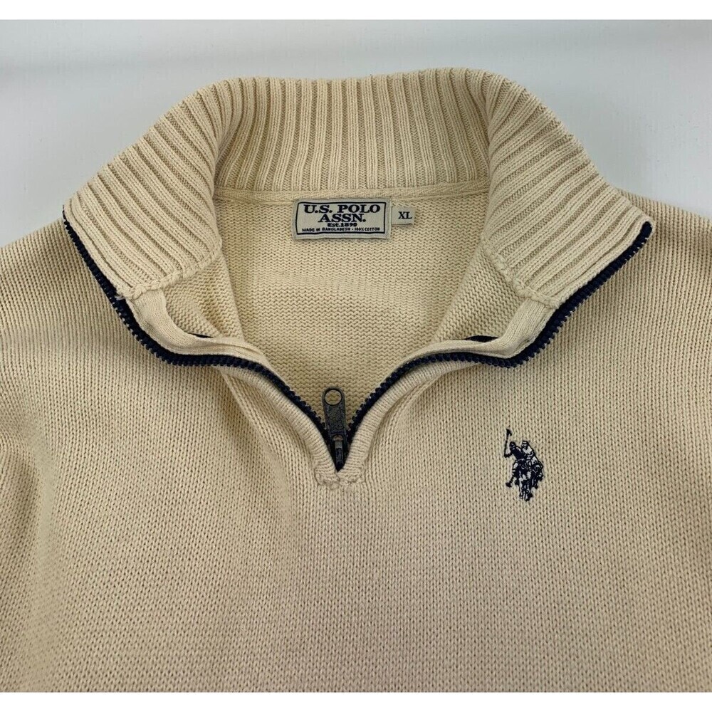 BOGO US Polo Assn Cotton Sweater Quarter Zip Pullover Cream Ivory Knit  Mens XL - Picture 9 of 13